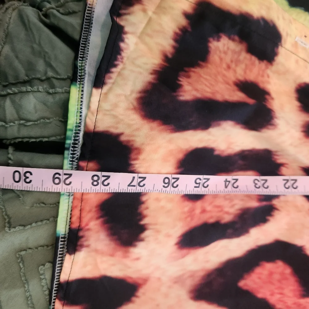 Green, Orange, Blue, & Black Colorful Leopard Print Button-Up Shirt. - Picture 4 of 9